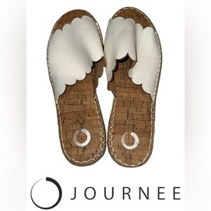 Women’s- Sz11- NWT- Journee Collection White Scallop Cork Slide Sandals